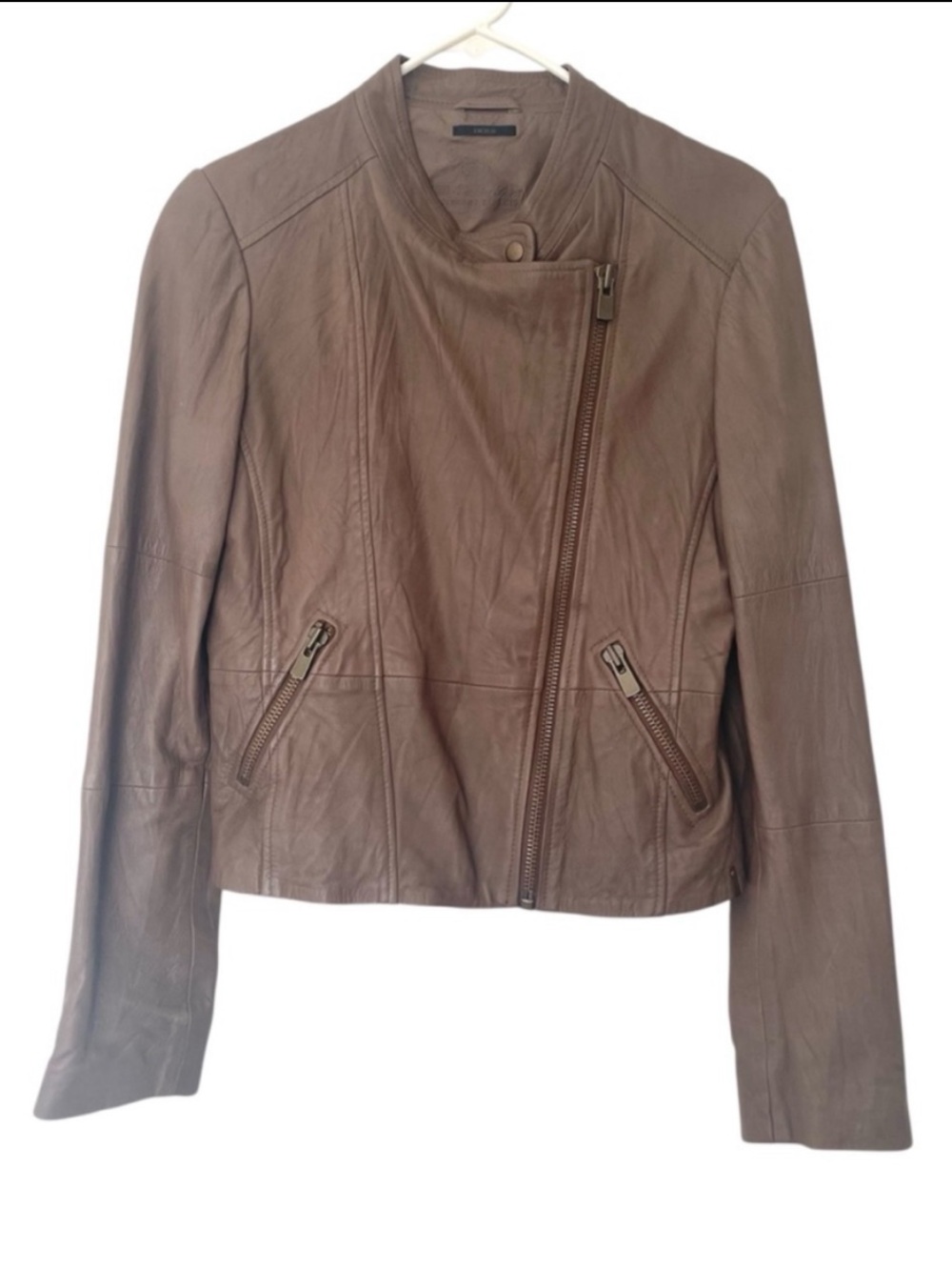 IKKS Women's Brown Leather Moto Jacket